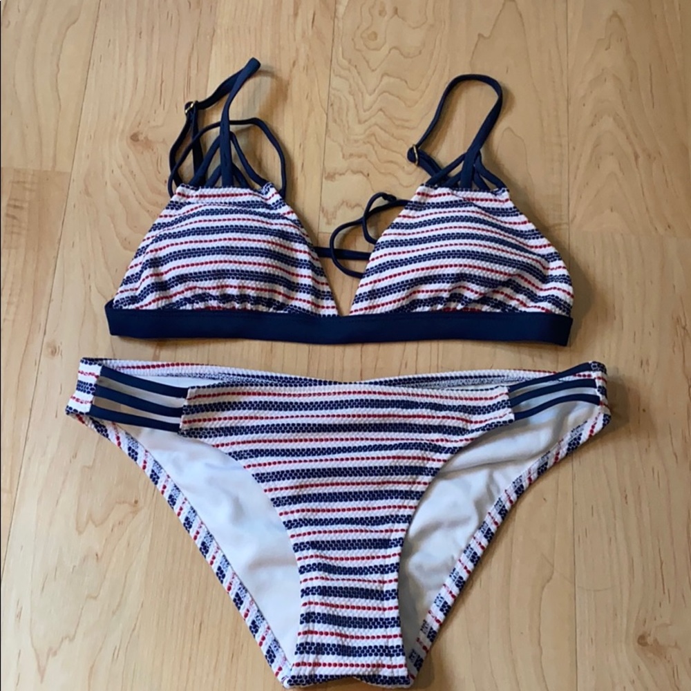 Red white and blue striped bikini